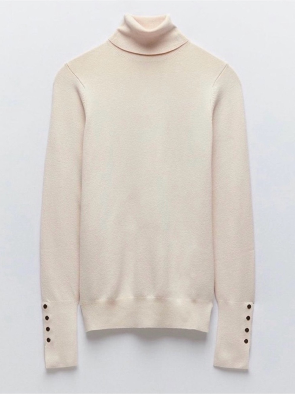 Zaras Light Cream Turtleneck Sweater with Button Cuffs
